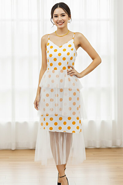 dorbe elegant trendy polka dot mesh overlay summer outfit dress