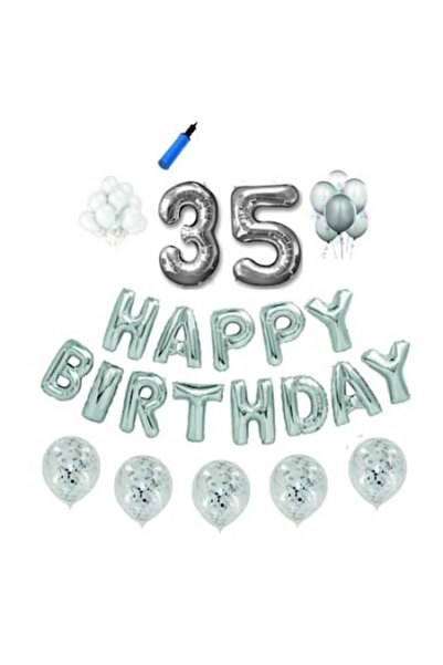 Domi Party & Gifts Set baloane Happy Birthday , 35 ani, argintiu