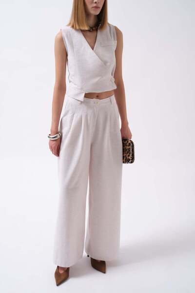 Maxi modena Pleated Wide Leg Linen Gray Trousers