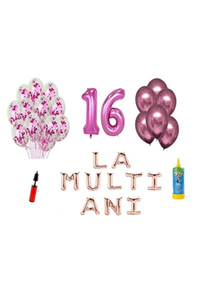 Domi Party & Gifts Set 34 baloane, La mulți ani de 16 ani, numere folie 100 c...