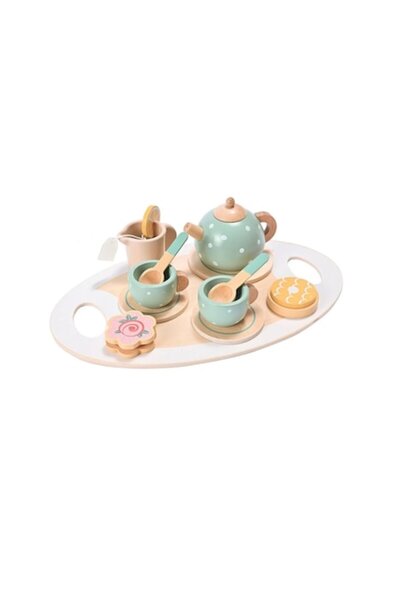 DAMUR Wooden Tea Set, 15 Pieces, Ecological Paint, +36 Months, Pastel Multicolor