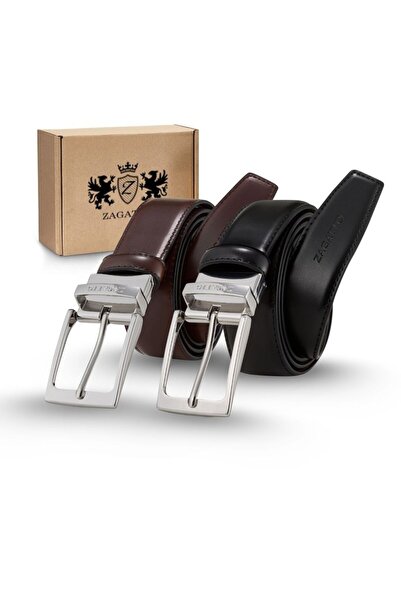 zagatto Curea piele barbati, Reversibila, Eleganta, Neagra / Maro, Catarama r...