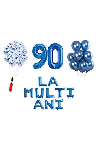 OEM Set of 33 balloons, La Multi Ani 90th anniversary, foil numbers 100 cm, blue