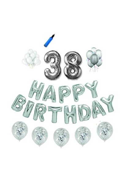 Domi Party & Gifts Set baloane Happy Birthday , 38 ani, argintiu