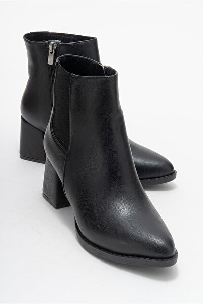 CCWAY AYAKKABI Γυναικείες μπότες με τακούνι με μυτερή μύτη από λάστιχο ΜΑΥΡΟ ΔΕΡΜΑ