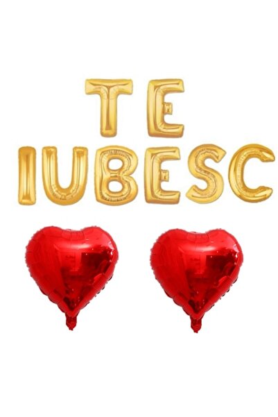 Domi Party & Gifts Set of 10 gold I LOVE YOU foil balloons, red hearts