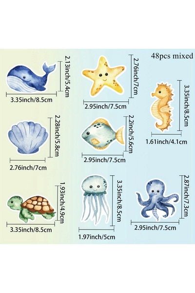 Choice 48 قطعة - 48 قطعة من بطاقات مصاصات كرتونية معبأة تحت حيوانات البحر (مع...