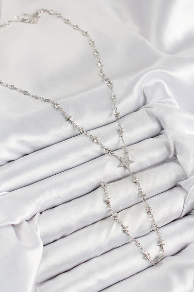 Skygo Brass Zircon Stone Star Model Silver Color Y Necklace - Tj-Bko10458