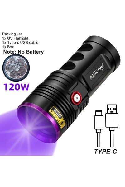 Choice 18650 أسود بدون بطارية 120 واط 6x365 نانومتر مصباح يدوي قوي بالأشعة فو...