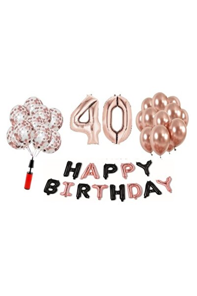 Domi Party & Gifts Set 36 baloane , Happy Birthday rose gold/negru aniversare...