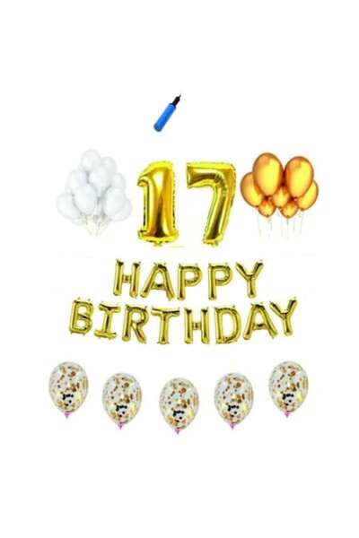 Domi Party & Gifts Set baloane Happy Birthday , 17 ani, auriu,