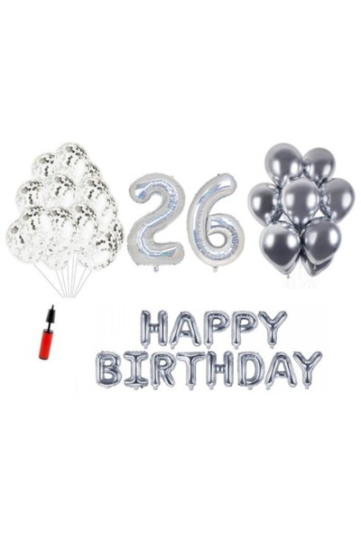 OEM Set of 36 balloons - Happy Birthday anniversary 26 years, foil numbers 100 cm, holographic