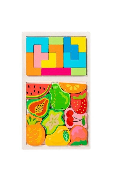 Juls Puzzle Montessori din lemn pentru copii, Tetris 2 în 1, 3+ ani, Fructe 3...