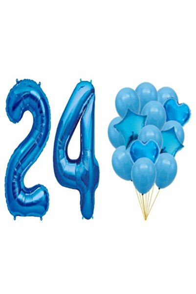 OEM Set 16 baloane albastre, aniversare 24 ani, cifra 101 cm, stele 45 cm, in...