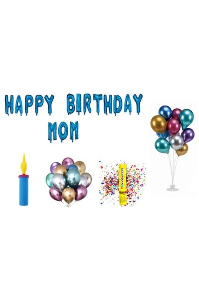 OEM Σετ μπαλονιών «Χρόνια πολλά μαμά», διακοσμητικό για τούρτα, 77 τεμάχια, μπλε