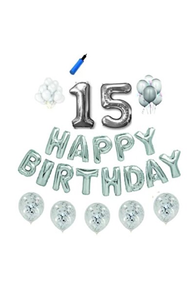 Domi Party & Gifts Set baloane Happy Birthday , 15 ani, argintiu