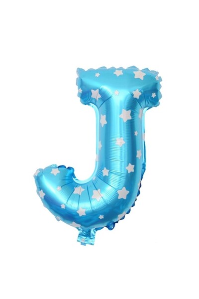 Danex Balon folie metalică litera J, Danex, 40 cm, imprimeu stea, heliu sau aer, pai inclus, albastru