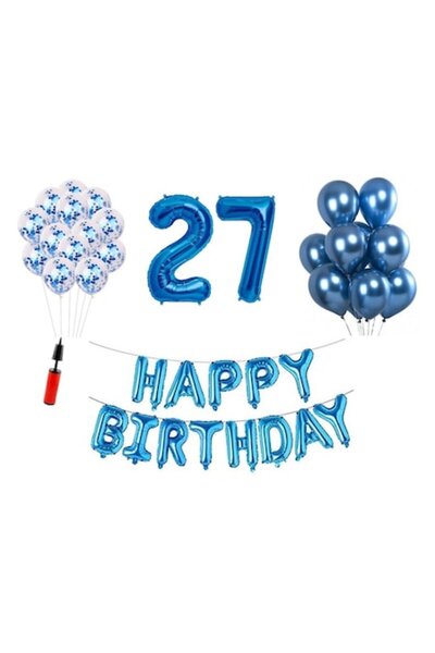 OEM Set baloane, 36 piese, La mulți ani 27, numere folie 101 cm, albastru