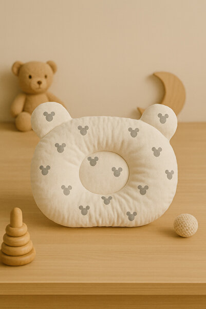 BeygeBaby %100 Pamuk Müslin Kumaş'tan Yaldız Ayıcıklı Düz Kafa Yastığı, Kafa ...