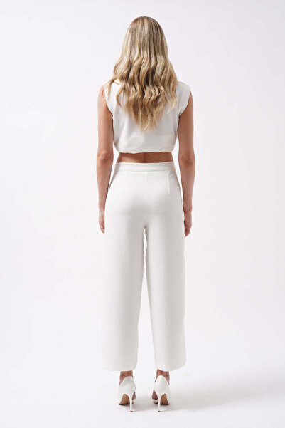 Maxi modena Wide Leg Midi Length White Trousers