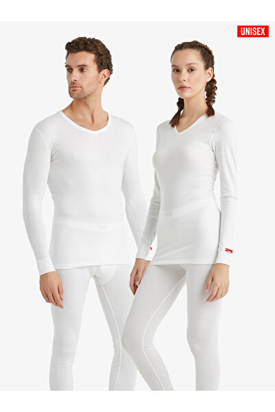 Blackspade Unisex Thermal Underwear V-Neck Long Sleeve White - Heat Retaining Winter Underwear 1257