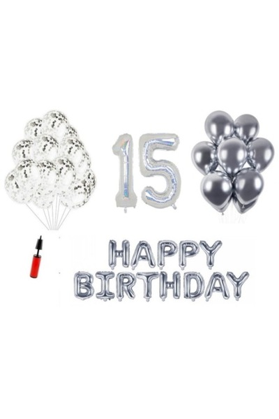 OEM Set of 36 Happy Birthday balloons - 15th anniversary, 100 cm holographic foil numbers