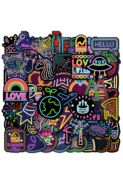 Choice6 ملصقات كرتونية بنمط نيون من بانداي ستايل 3، 50 قطعة، ملصقات جمالية را...