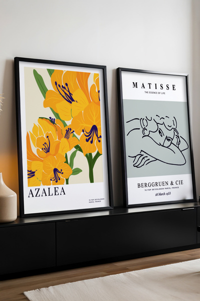 huhuli Ahşap Siyah Çerçeveli Sanatsal 2'li Set Tablo Huhu165