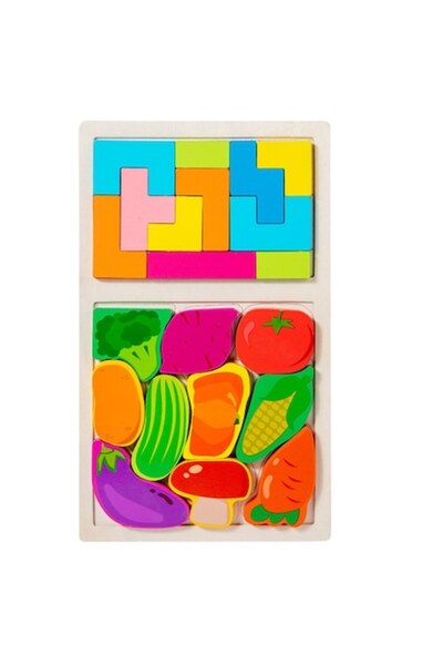 Juls Montessori Wooden Puzzle for Kids, Tetris 2-in-1, 3+ yrs, 21 pcs, 28.5x17x1.2 cm, Multicolor