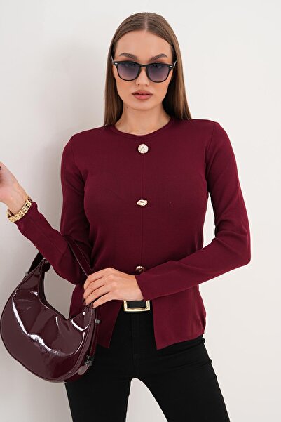 ŞİMAL Women's Button Detailed Slit Sweater 255099 -