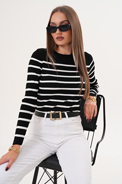 ŞİMAL Women's Stripe Patterned Crew Neck Sweater 255098 -