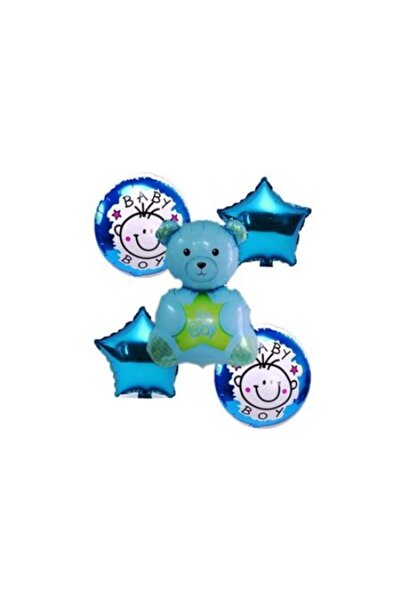 Ramira Set de baloane folie ursuleț de pluș, albastru, 5 buc