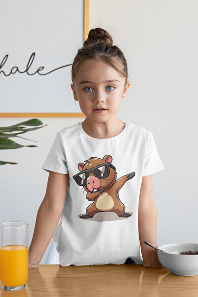 LORVEX Tricou pentru copii unisex din bumbac oversize CAPIBARA 2 cu imprimeu