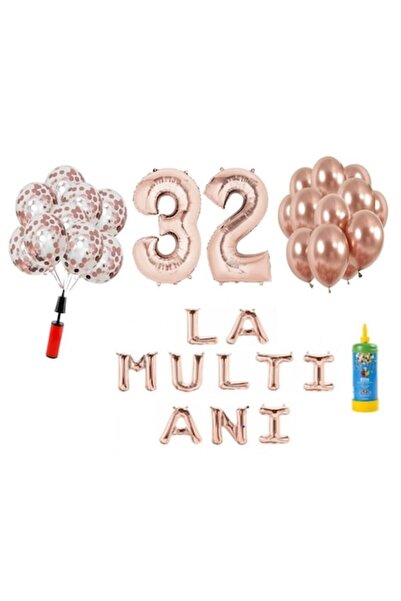 Domi Party & Gifts Set 34 baloane, La mulți ani 32 de ani, numere folie 100 c...