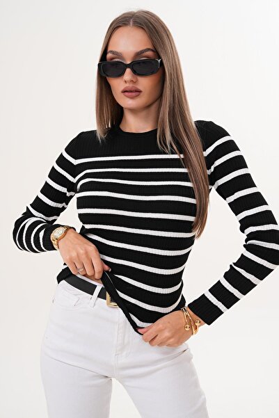 ŞİMAL Women's Stripe Patterned Crew Neck Sweater 255098 -