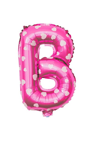 Danex Balon folie - Litera B, 40 cm, imprimeu cu inimioare, roz