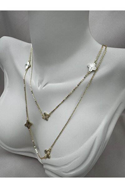 Luseda Dört Yapraklı Yonca Detaylı 85+5CM Ayarlanabilir Gold Zincir Kolye