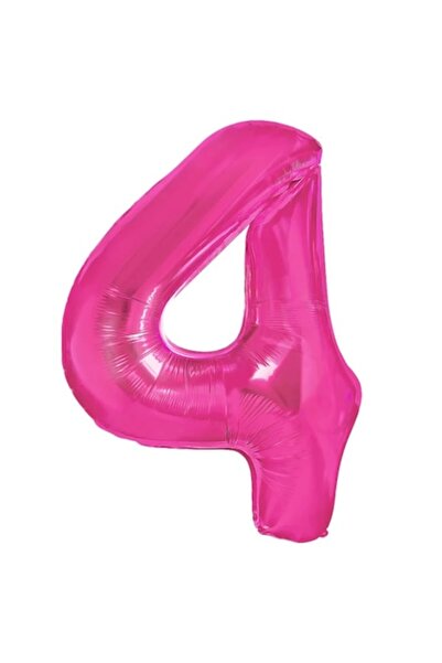 Danex Balon folie metalică - Numărul 4, 100 cm, roz, include pai