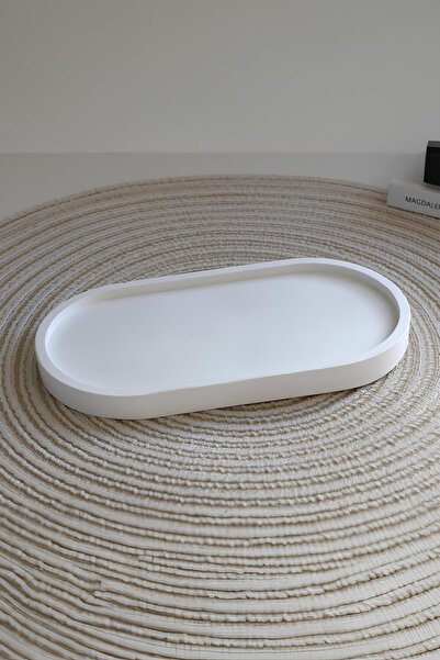 betonmall Beton Gri Oval Tepsi | El Yapımı Modern Takı, Mum ve Aksesuar Düzen...