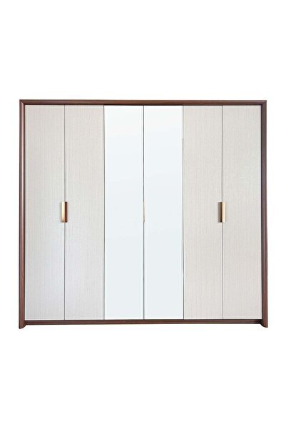 Danube Home Terakkai 6-Door Swing Door Wardrobe with 2 Mirrors - Walnut/Beige...