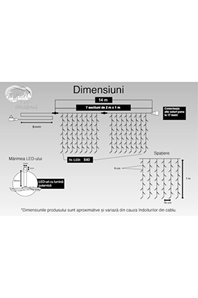 GOLD MARKET Instalatie de Craciun tip Perdea pentru exterior IP44, 14 m x 1 m...