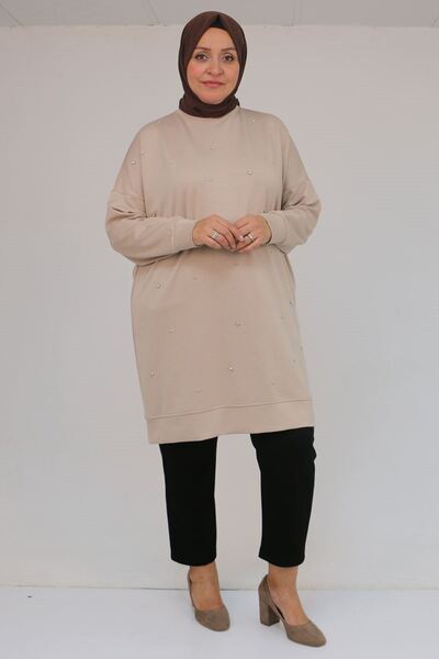 Eslina 58157 Μεγάλο μέγεθος Beyoğlu Modal Tunik με πέτρα - Βιζόν