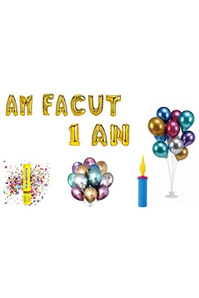 OEM Set baloane prima aniversare „Am împlinit 1 an”, aurii, 70 buc