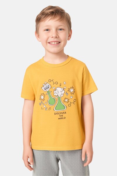 Sinsay Toddlers Boys Crew Neck Short Sleeve Graphic Print T-Shirt, Tan