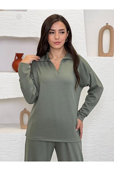 DE'VESTA Modal Tracksuit Set with Collar Detail - Comfortable Soft Casual Women's Bottom Top Set
