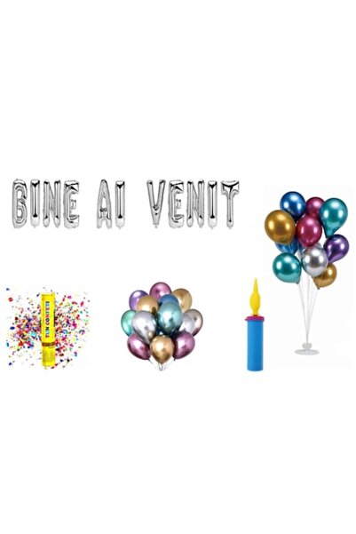 OEM Σετ μπαλονιών καλωσορίσματος, διακοσμητικό για τούρτα, 73 τεμ., ασημί