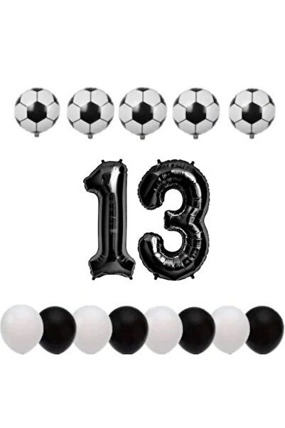 OEM Set de 15 baloane, ESB, aniversare 13 ani, temă fotbal, număr folie 100 c...