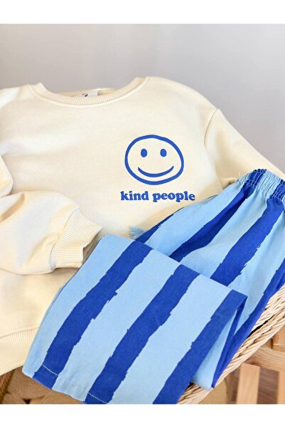 anonim Boys' Printed 3 Thread Fabric Canvas Pants Cotton Bottom Top Set