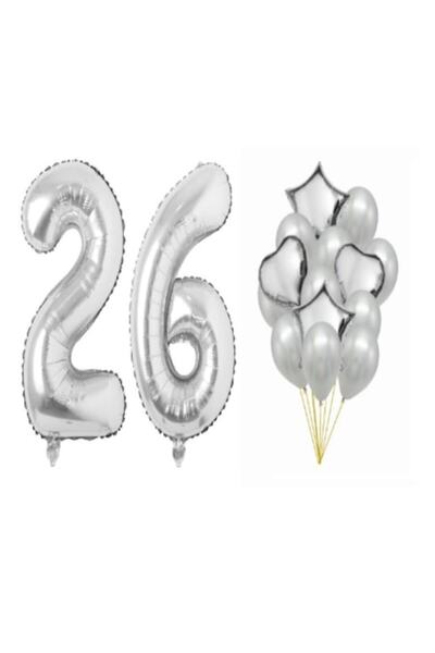 OEM Set de 16 baloane argintii - aniversare „26 de ani”, numărul 98 (98 cm), ...