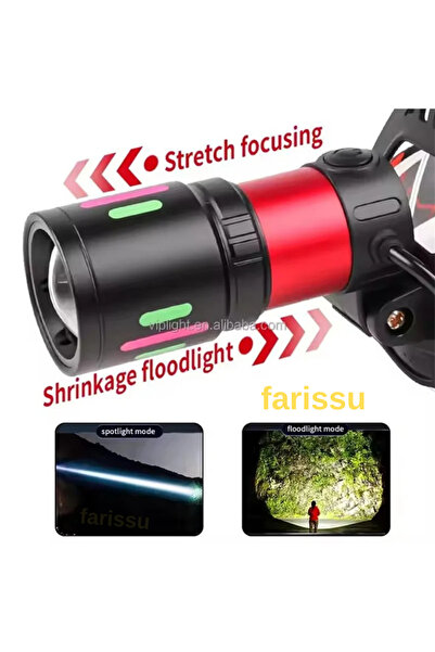 farissu Alaska Profesyonel 30W Lazer LED Şarjlı Kafa Lambası | 1 KM Menzil | Zoom + Powerbank Özellikli